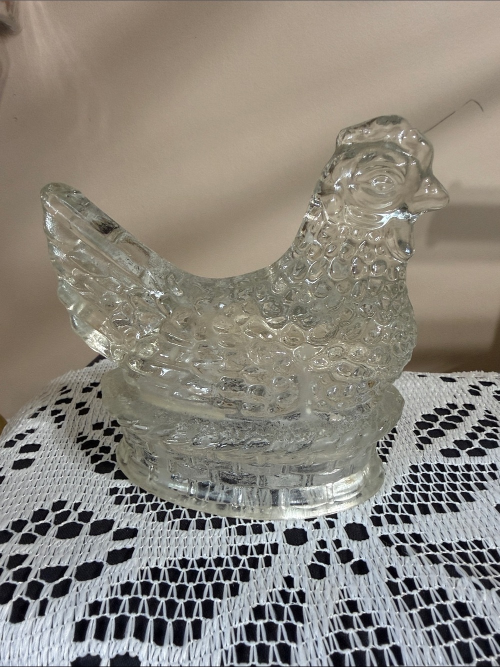 Clear Glass Hen Figurine Decorative Sculpture
